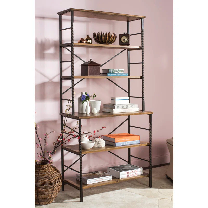 Kitchen Racks: 36.6'' Baker's Rack with Wooden Shelves and Steel Frame