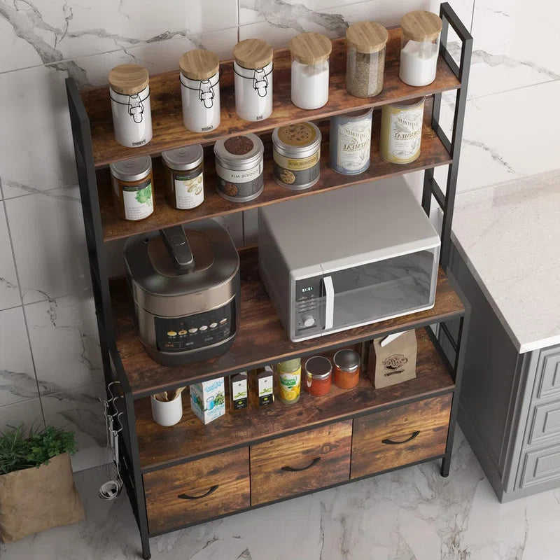 Kitchen Racks: Featuring Coffee Maker, Microwave, and Cabinets