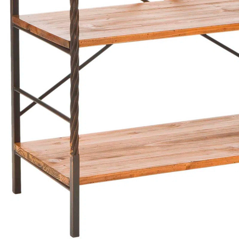 Kitchen Racks: 36.6'' Baker's Rack with Wooden Shelves and Steel Frame