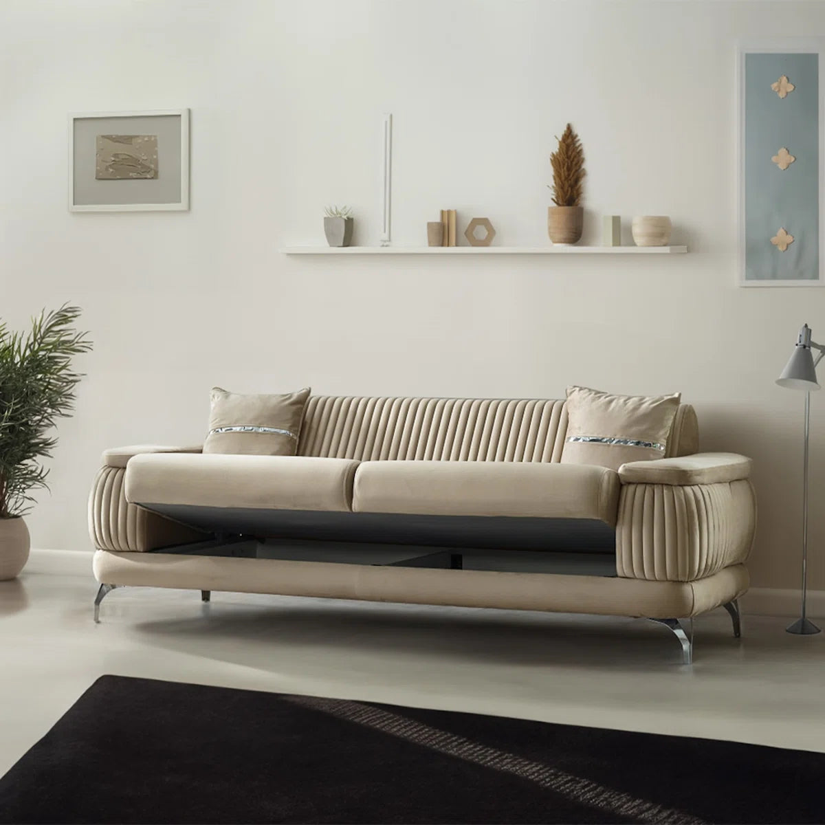 7 Seater Sofa Set: 4-Piece Velvet Living Room Furniture Set with Sofa