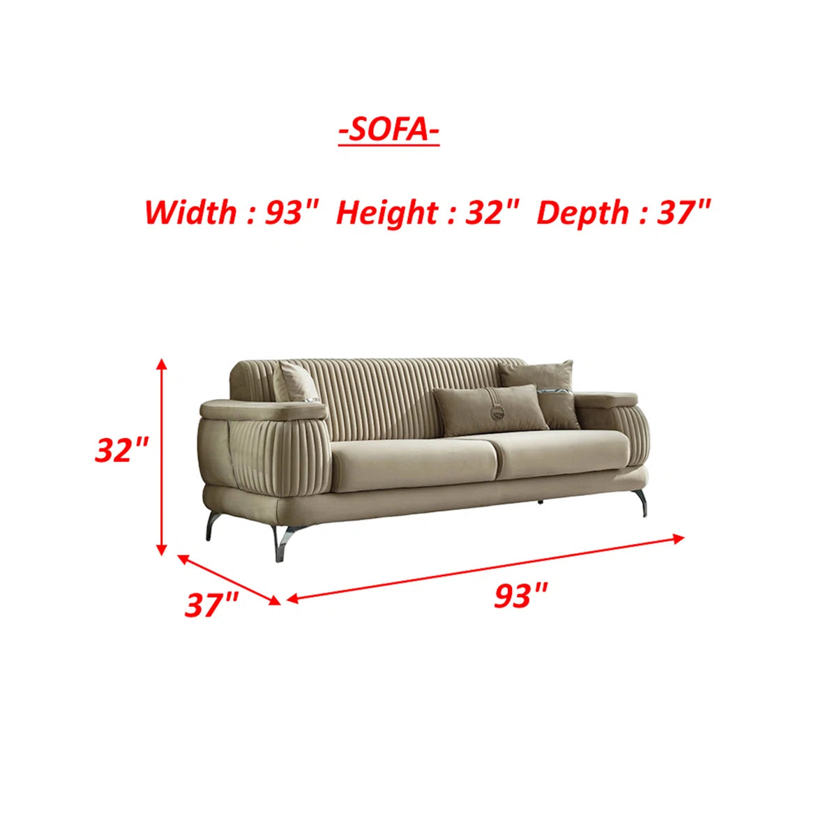 7 Seater Sofa Set: 4-Piece Velvet Living Room Furniture Set with Sofa