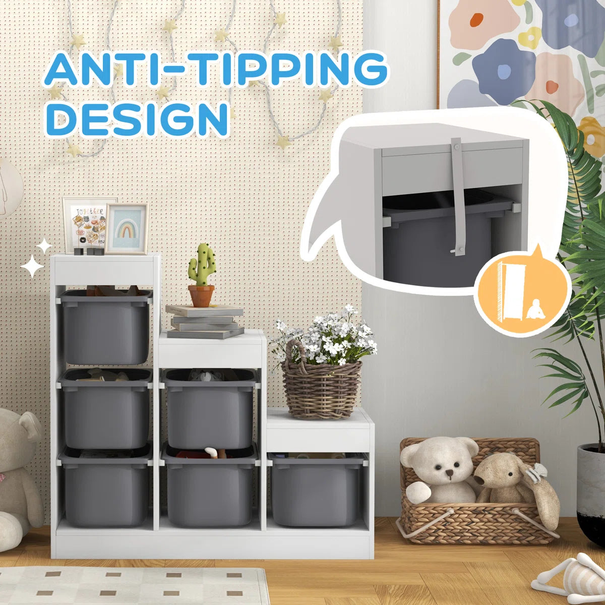 Kids Toy Storage Unit – 3-Layer Organiser with 6 Removable Bins for Toddlers