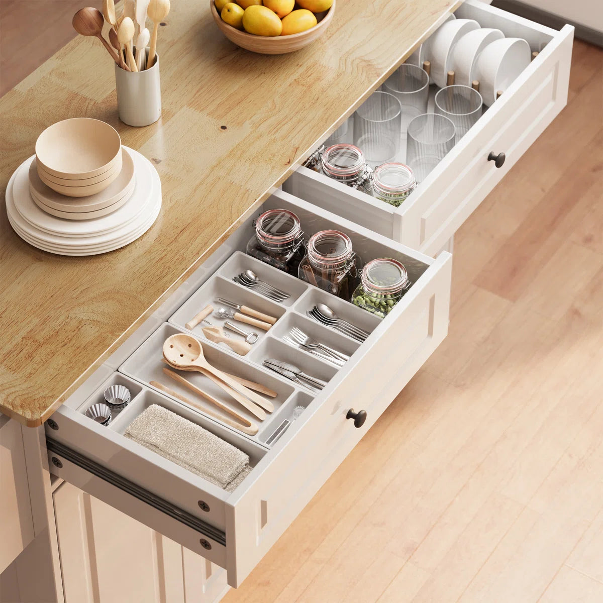 Kitchen Island Table: 43.2" Wide Rolling Cart with Drop Leaf, Large Drawer & Towel Rack