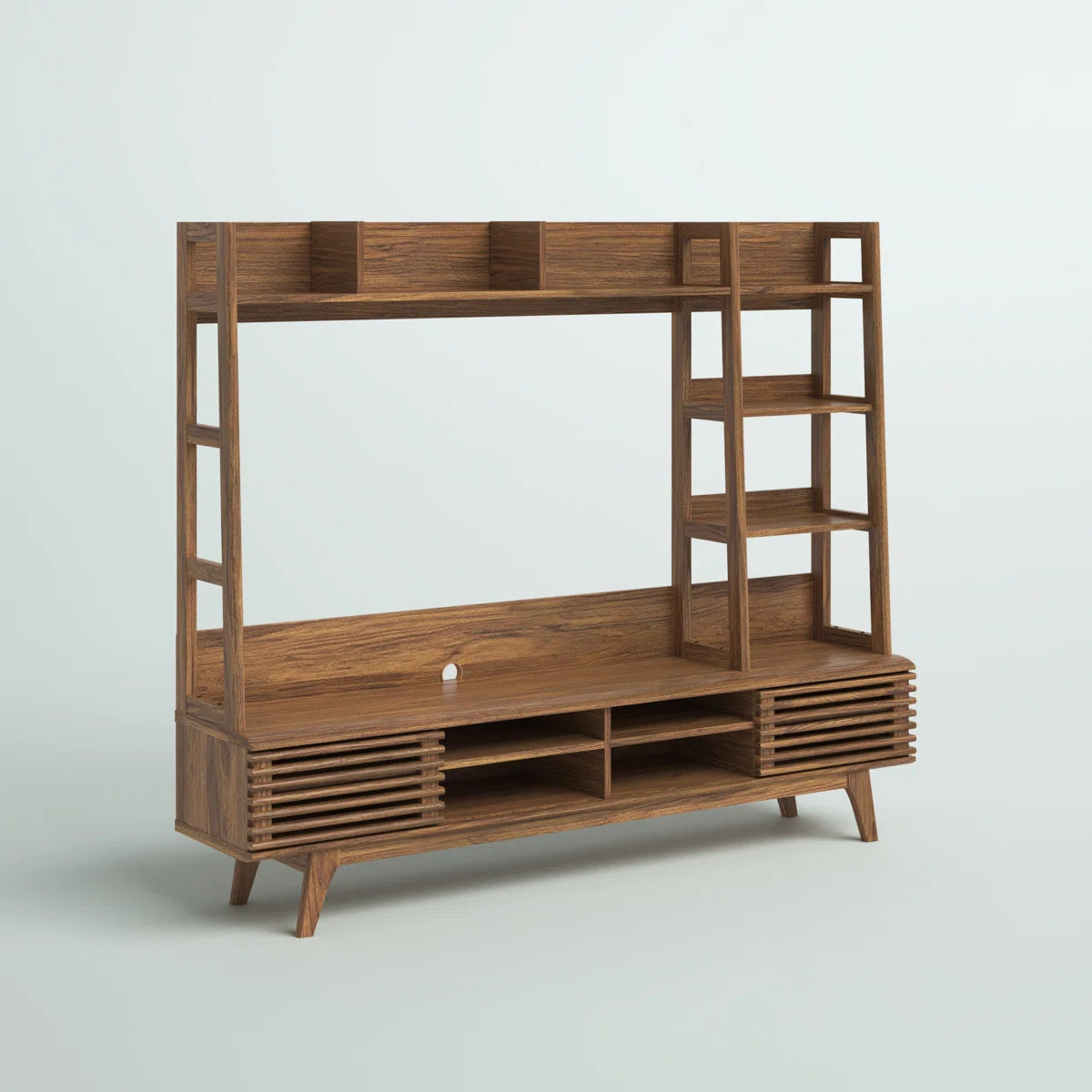 tv panel: Modern tv panel with open shelves and clean design
