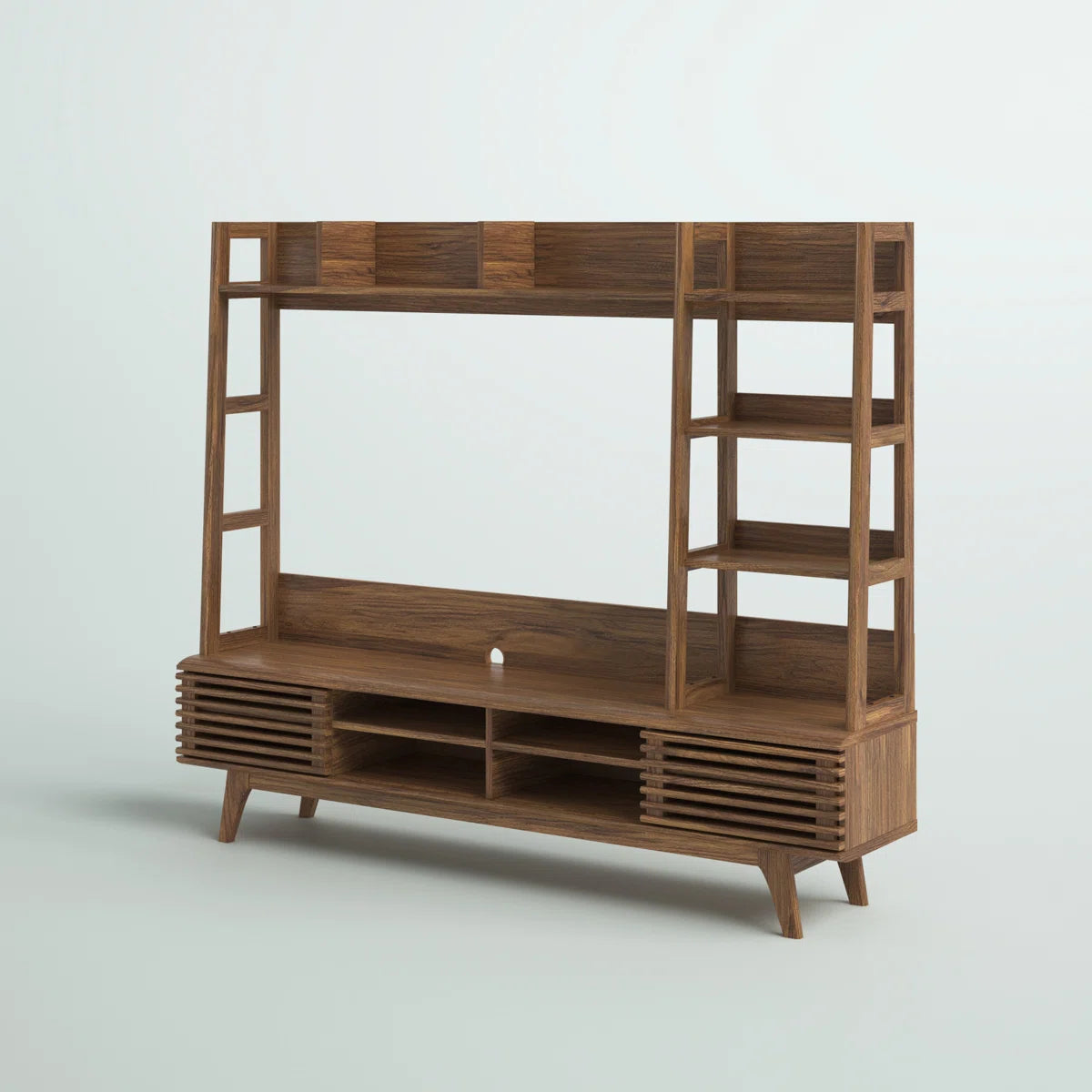 tv panel: Modern tv panel with open shelves and clean design