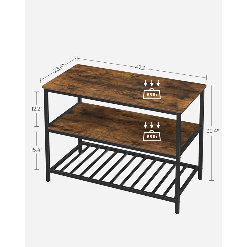 Kitchen Island Table – Industrial Rolling Cart with 2-Tier Open Shelves & Matte Iron Frame