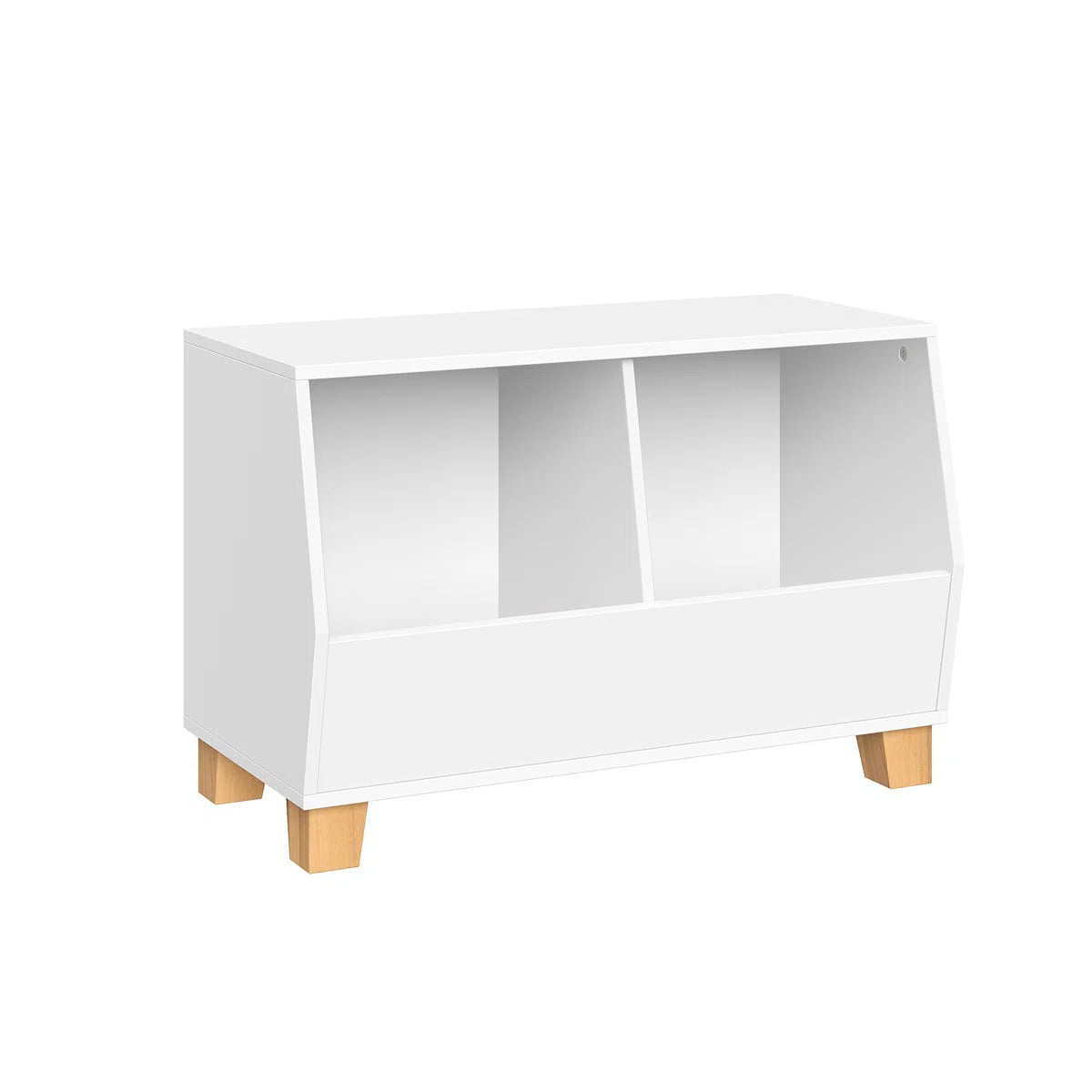 Kids Toy Storage Unit: 26.5'' Wide White Wooden Organiser with 2 Compartments & Pine Legs