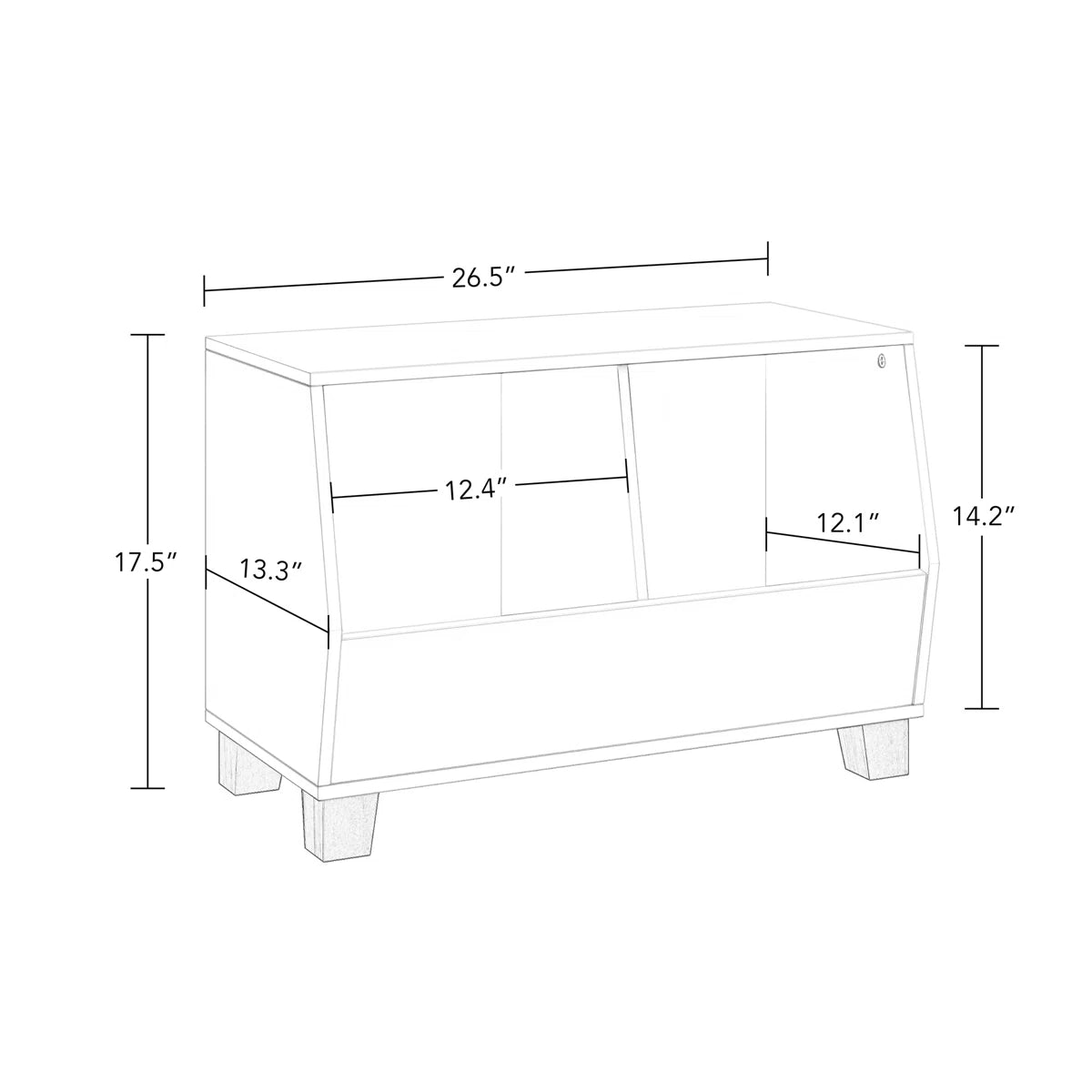 Kids Toy Storage Unit: 26.5'' Wide White Wooden Organiser with 2 Compartments & Pine Legs