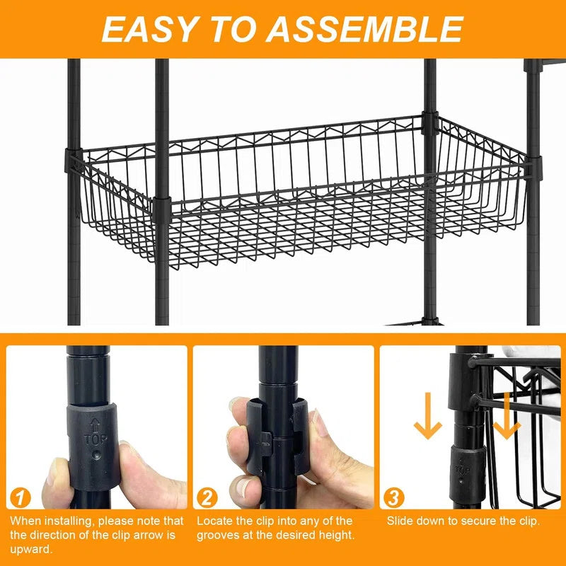Kitchen Rack: Rolling Snack Storage Cart, 3-Tier Rolling Cart, Metal Kitchen Cart with Baskets on Wheels