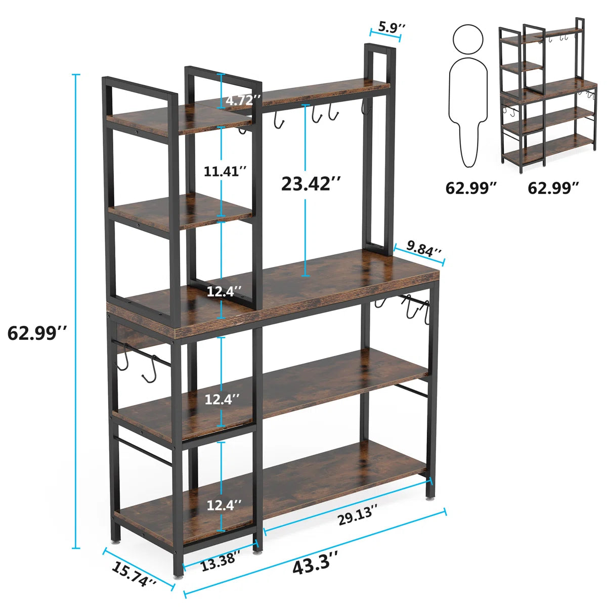 Kitchen Racks: 43.3'' Standard Baker's Rack Made of Steel and Compatible with Microwaves
