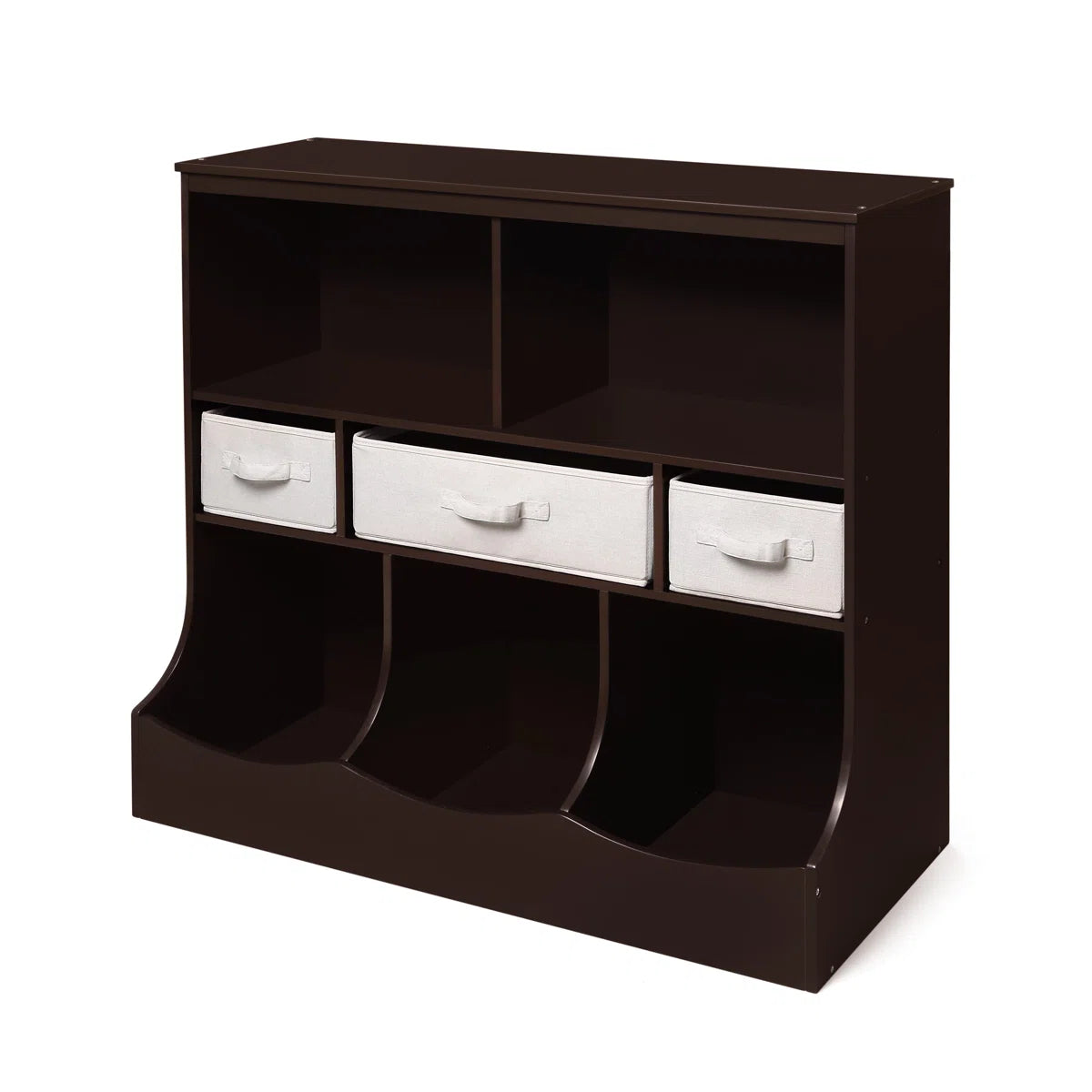 Kids Toy Storage Unit: Compact Wooden Organiser with Fabric Bins