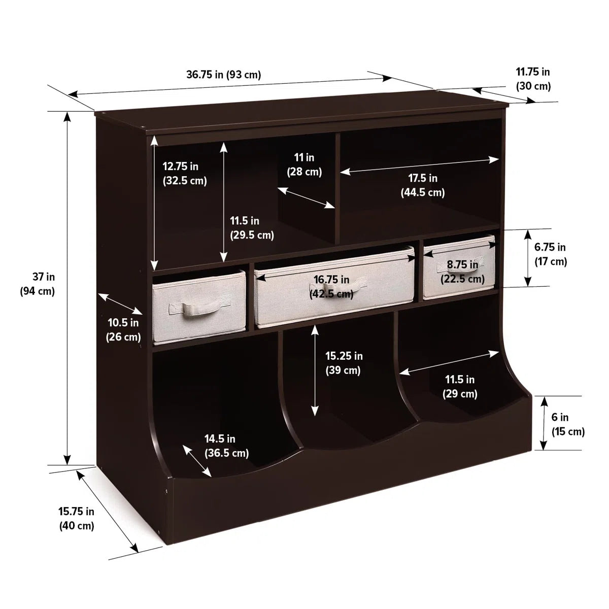 Kids Toy Storage Unit: Compact Wooden Organiser with Fabric Bins
