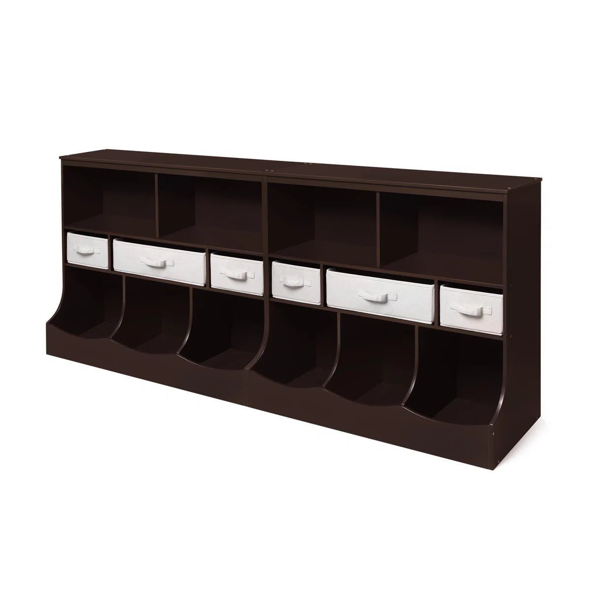 Kids Toy Storage Unit: Compact Wooden Organiser with Fabric Bins
