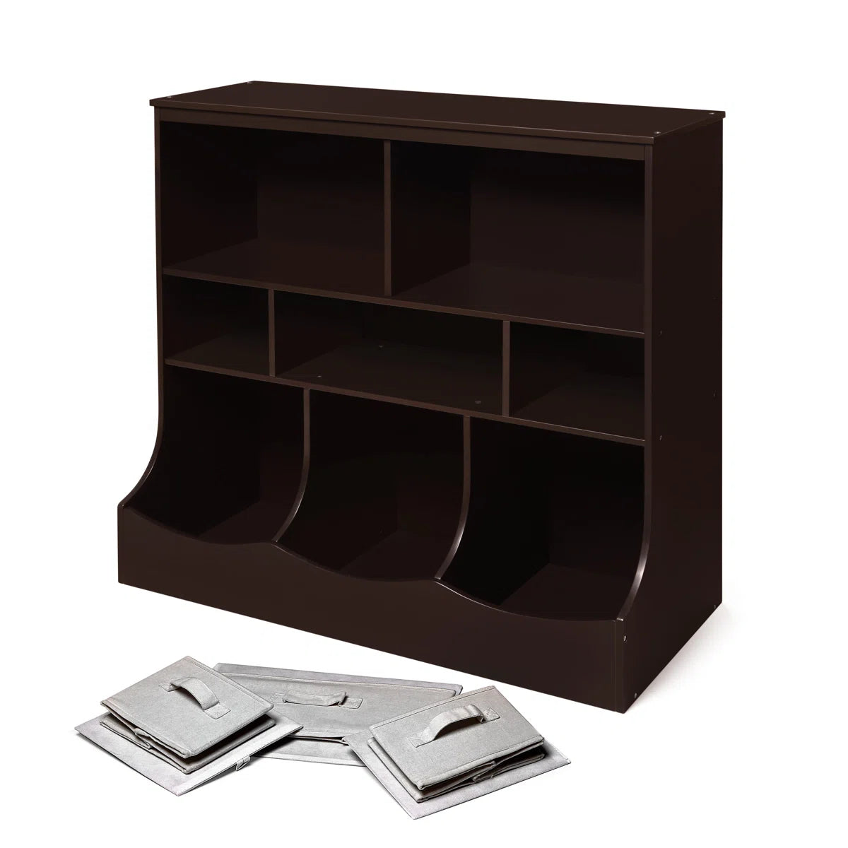 Kids Toy Storage Unit: Compact Wooden Organiser with Fabric Bins
