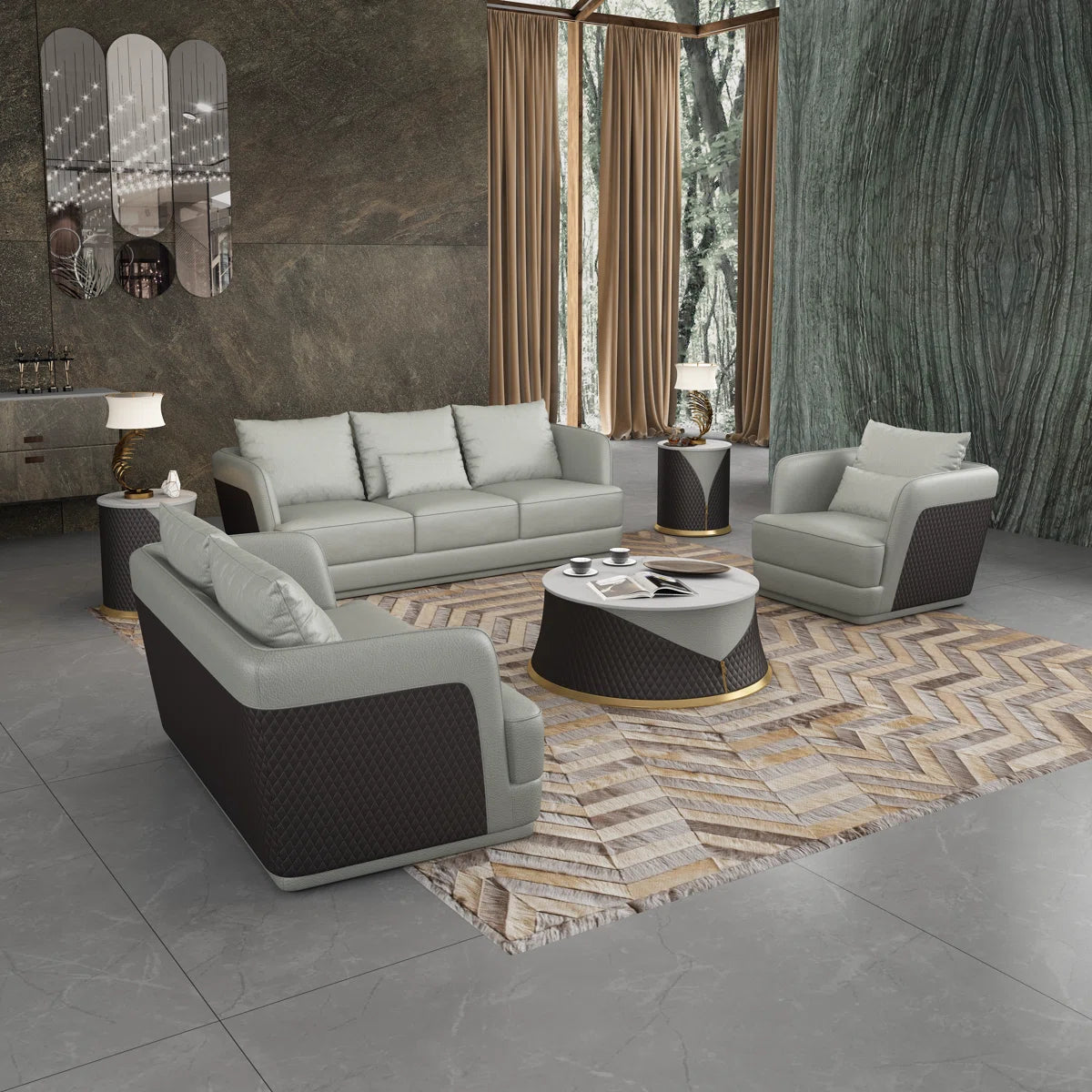 7 Seater Sofa Set: 3-Piece Living Room Collection with Sofa, Loveseat & Chair