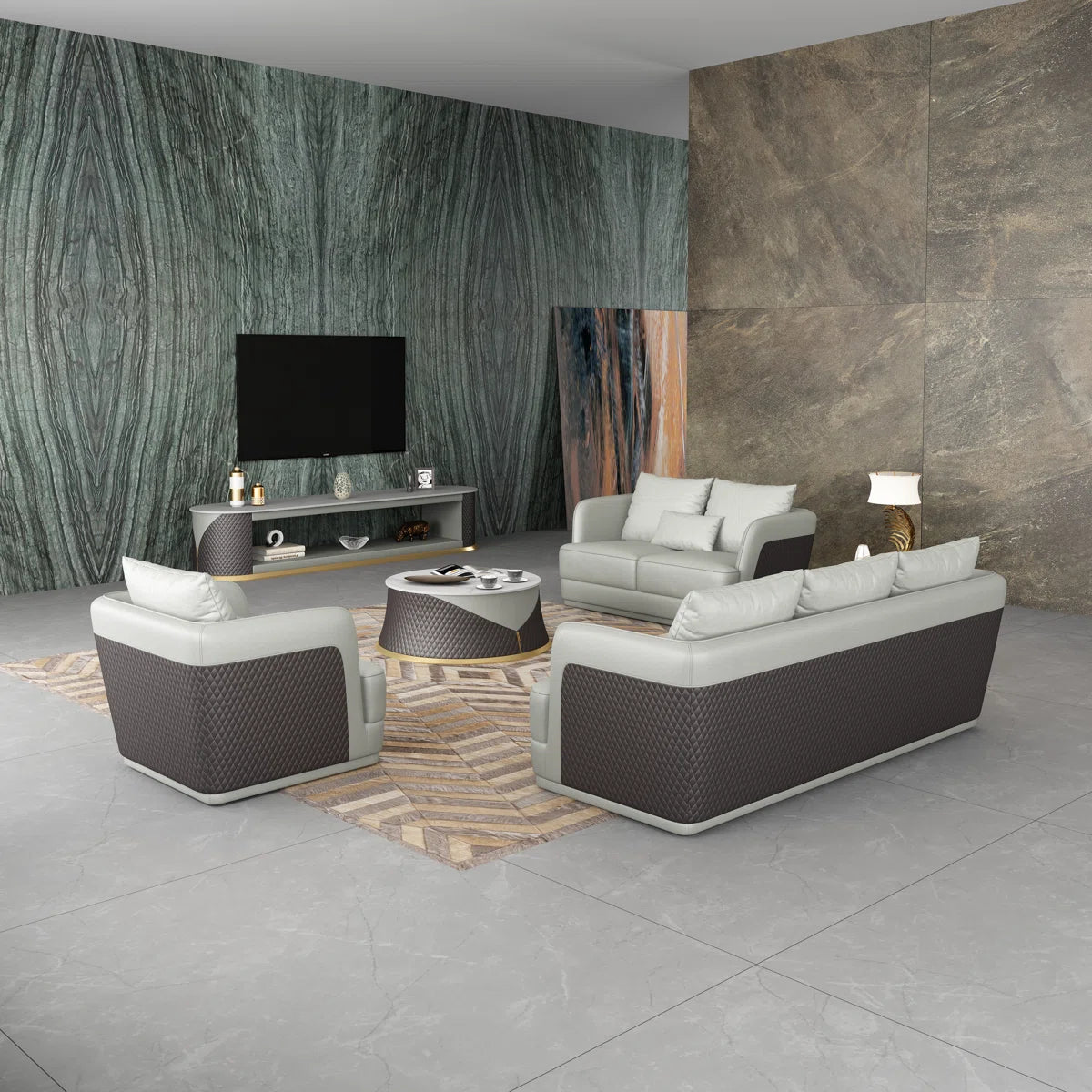 7 Seater Sofa Set: 3-Piece Living Room Collection with Sofa, Loveseat & Chair