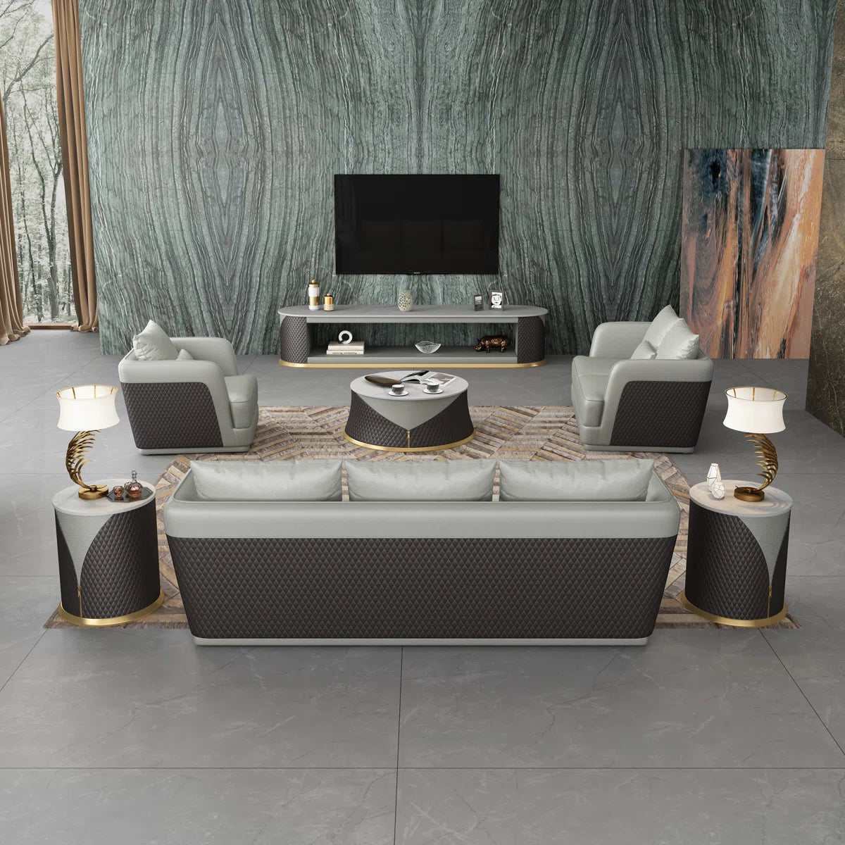 7 Seater Sofa Set: 3-Piece Living Room Collection with Sofa, Loveseat & Chair
