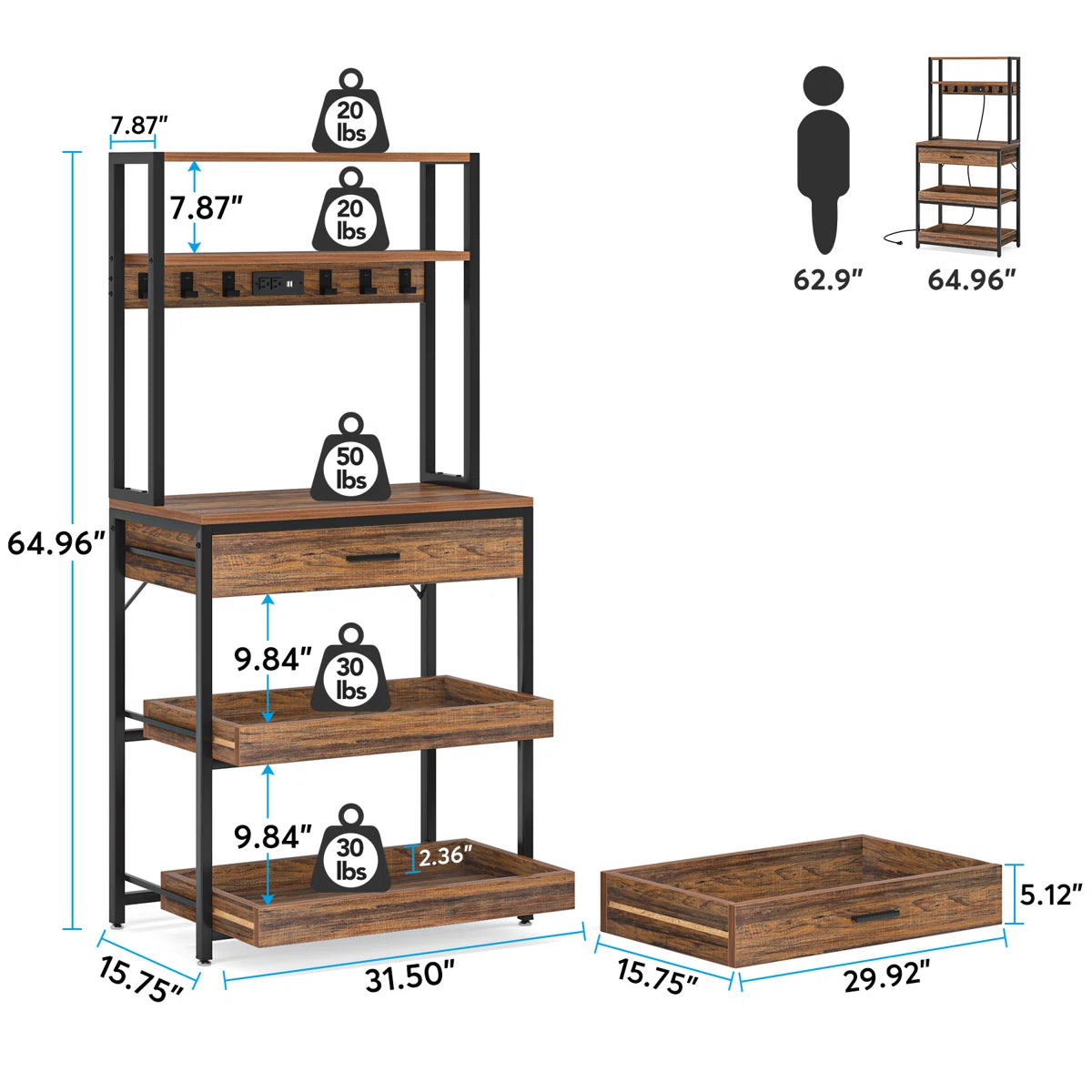 Kitchen Racks: 31.49" Standard Baker's Rack Made of Steel and Compatible with Microwaves