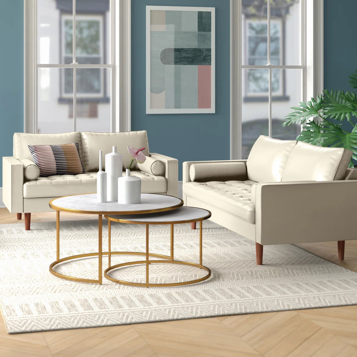 Luxury Sofa Sets: 2-Piece Faux Leather Sofa Set & Loveseat with 2 Toss Pillows