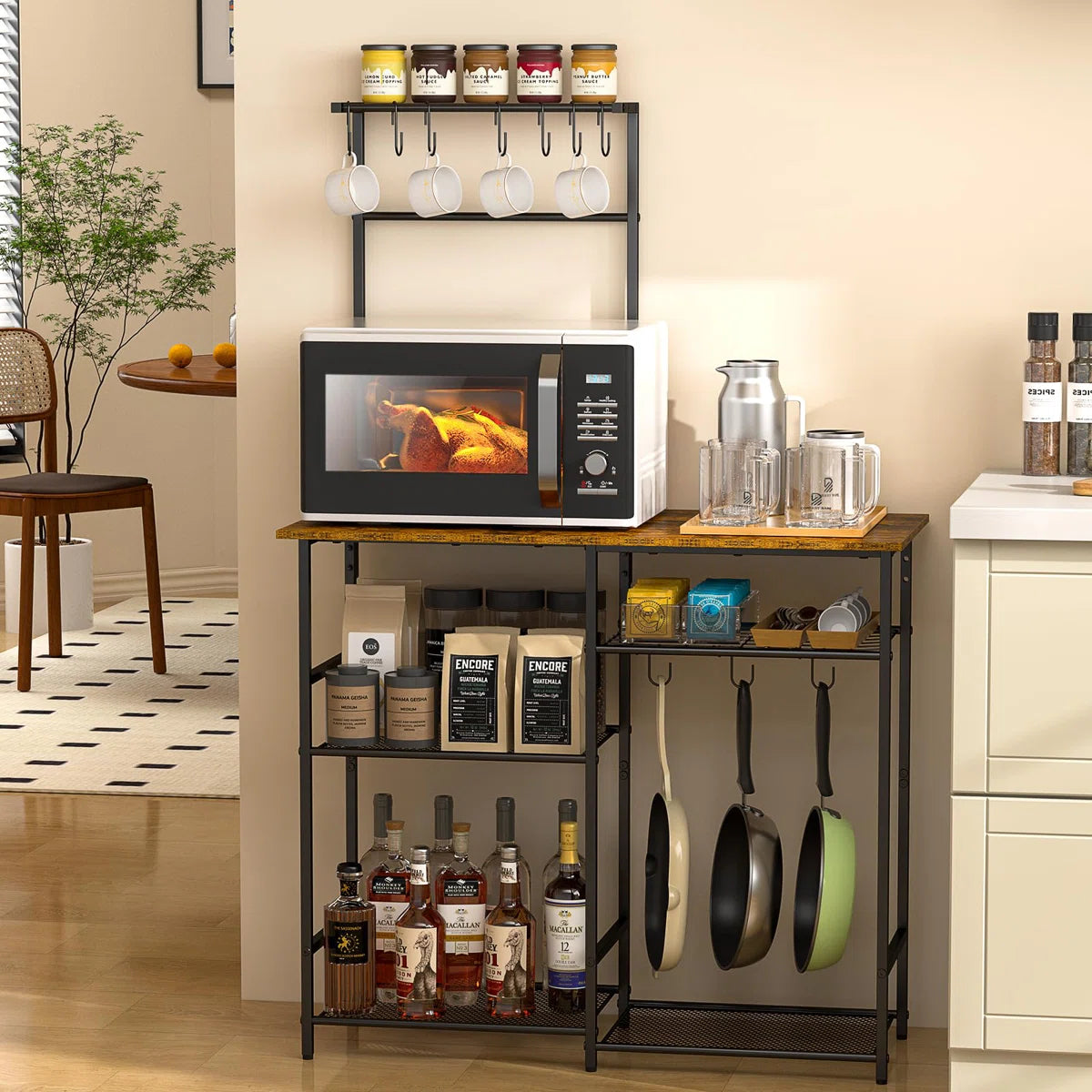 Kitchen Rack: Rustic Brown 6-Tier Coffee Bar Station, Kitchen Stand With 10 S Hooks, Microwave Stand With Adjustable Shelves, and Baker's Rack With Storage