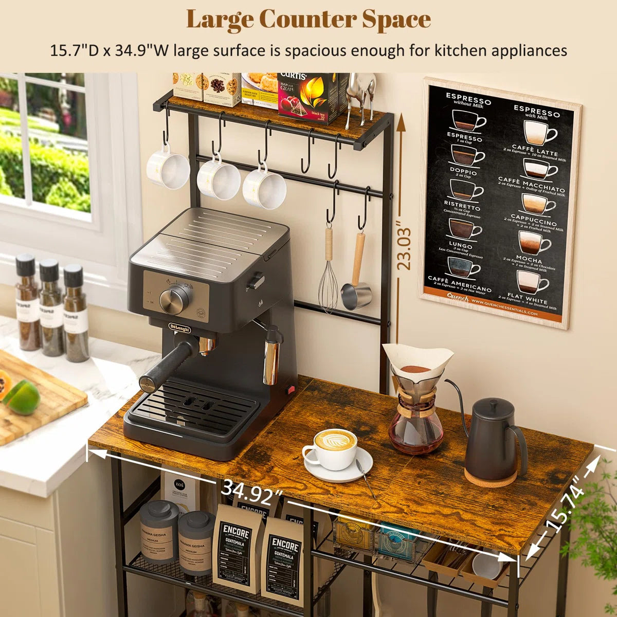 Kitchen Rack: Rustic Brown 6-Tier Coffee Bar Station, Kitchen Stand With 10 S Hooks, Microwave Stand With Adjustable Shelves, and Baker's Rack With Storage