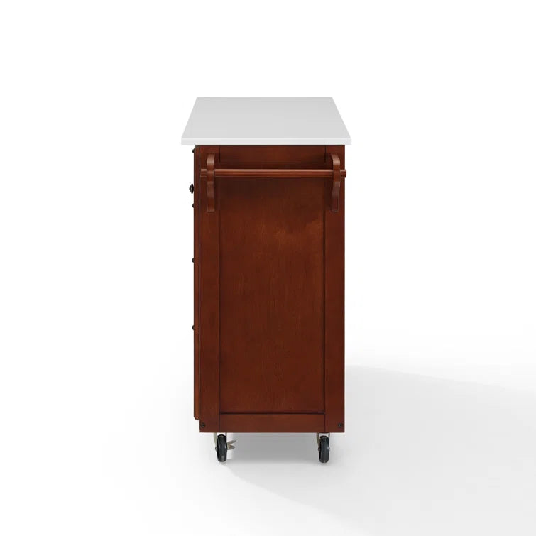 Kitchen Island Table: 51.5'' Wide Mahogany Finish Cart with Granite Top, Drawers, Cabinets & Locking Wheels