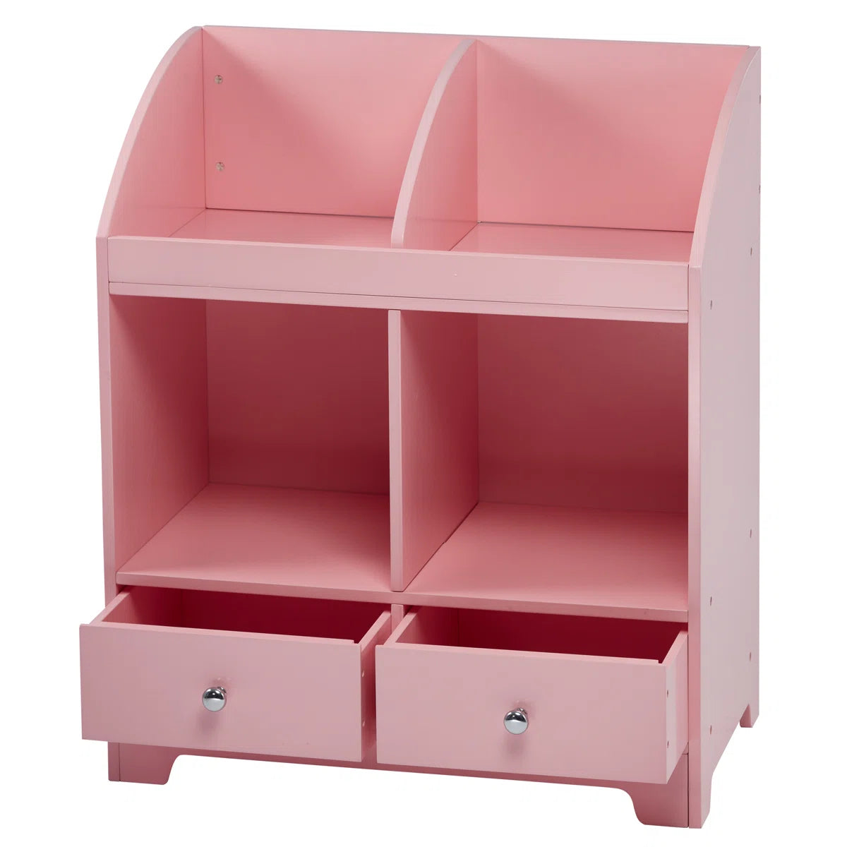 Kids Toy Storage Unit: 3-Tier Wooden Mixed Storage Cubby with Drawers – Pink