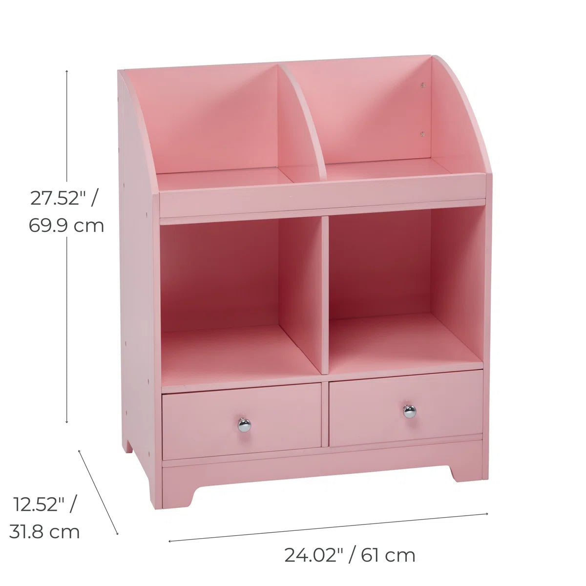 Kids Toy Storage Unit: 3-Tier Wooden Mixed Storage Cubby with Drawers – Pink