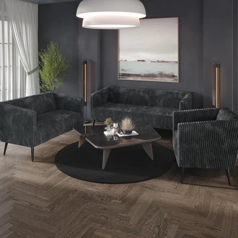Luxury Sofa Sets: 3-Piece Velvet Sofa Set with Chair, Loveseat & Sofa in Stylish Vertical Design