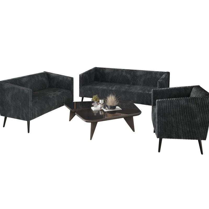 Luxury Sofa Sets: 3-Piece Velvet Sofa Set with Chair, Loveseat & Sofa in Stylish Vertical Design