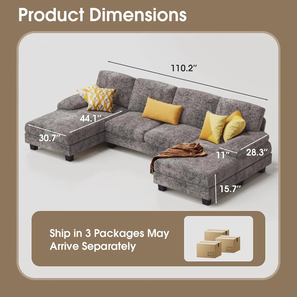 7 Seater Sofa Set: U Shaped Chenille Fabric Sectional Couch