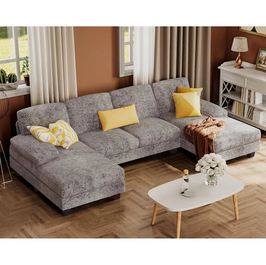 7 Seater Sofa Set: U Shaped Chenille Fabric Sectional Couch