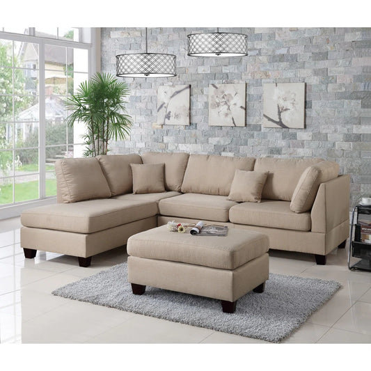 7 Seater Sofa Set: 3-Piece Modern Sectional with Reversible Chaise & Ottoman Fabric