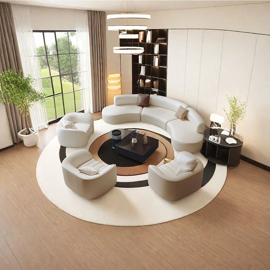 7 Seater Sofa Set: Semi-Circular Curved Movable Corner Sofa Set
