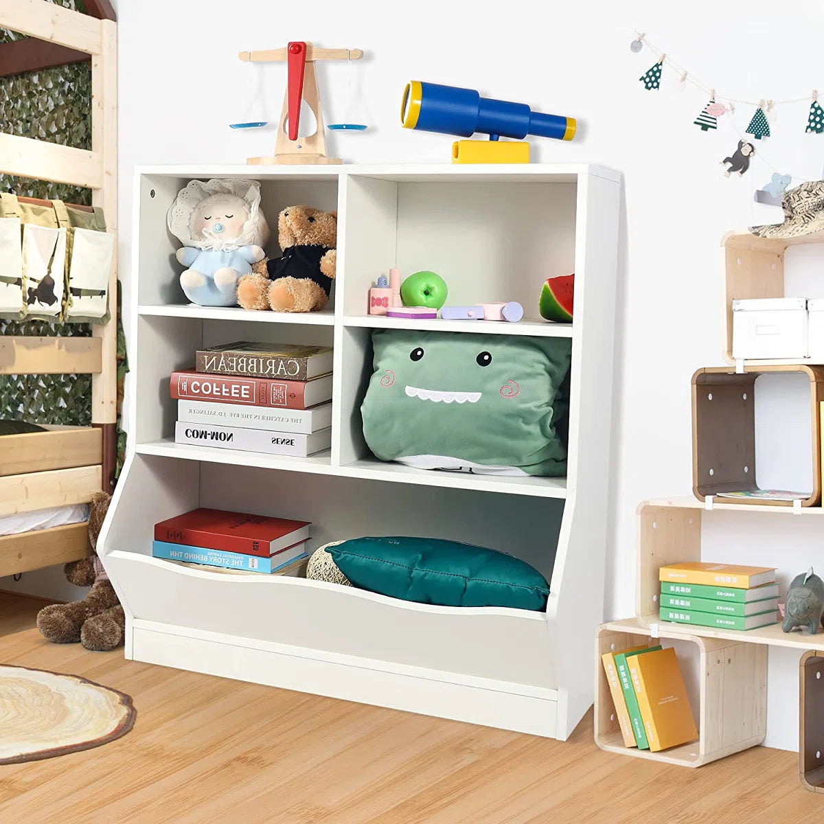 Kids Toy Storage Unit: Multifunctional Organiser with Heart Cutouts & Bottom Bin