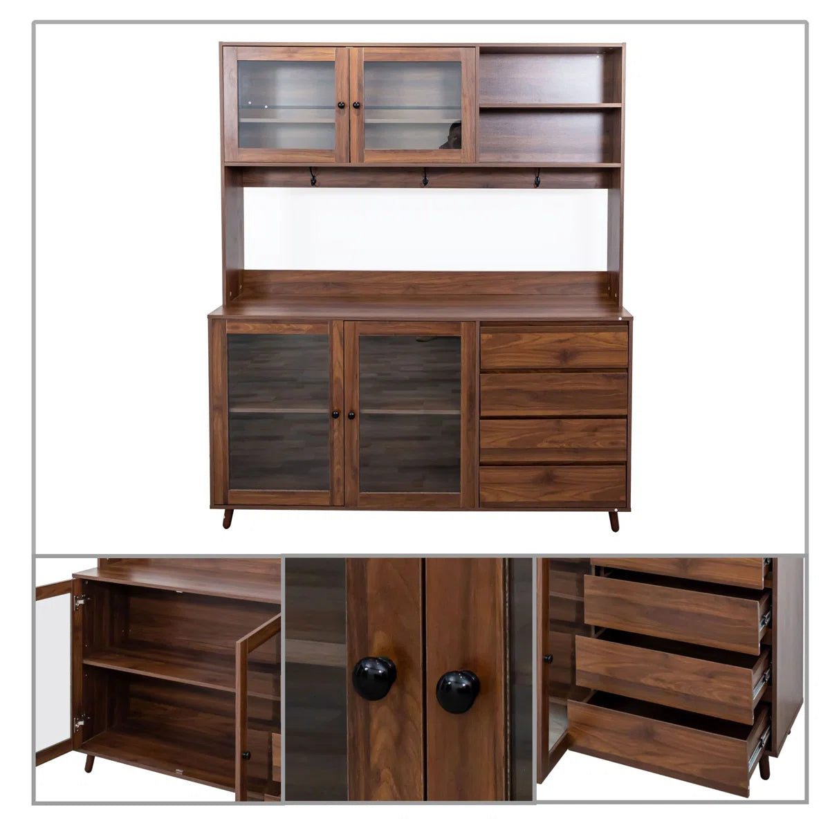 Microwave Stands: Stylish Sideboard Cabinet with Shelves, Space Drawers, and Glass Doors
