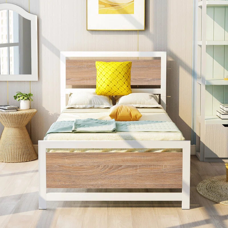 Single Bed: Metal And Wood Frame Bed