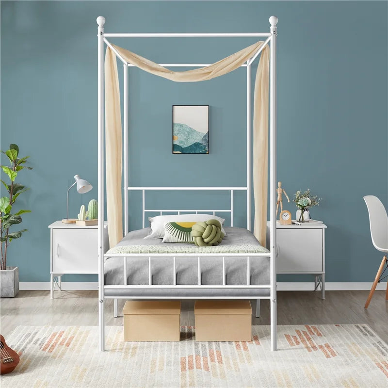 Single Bed: Metal Poster Bed