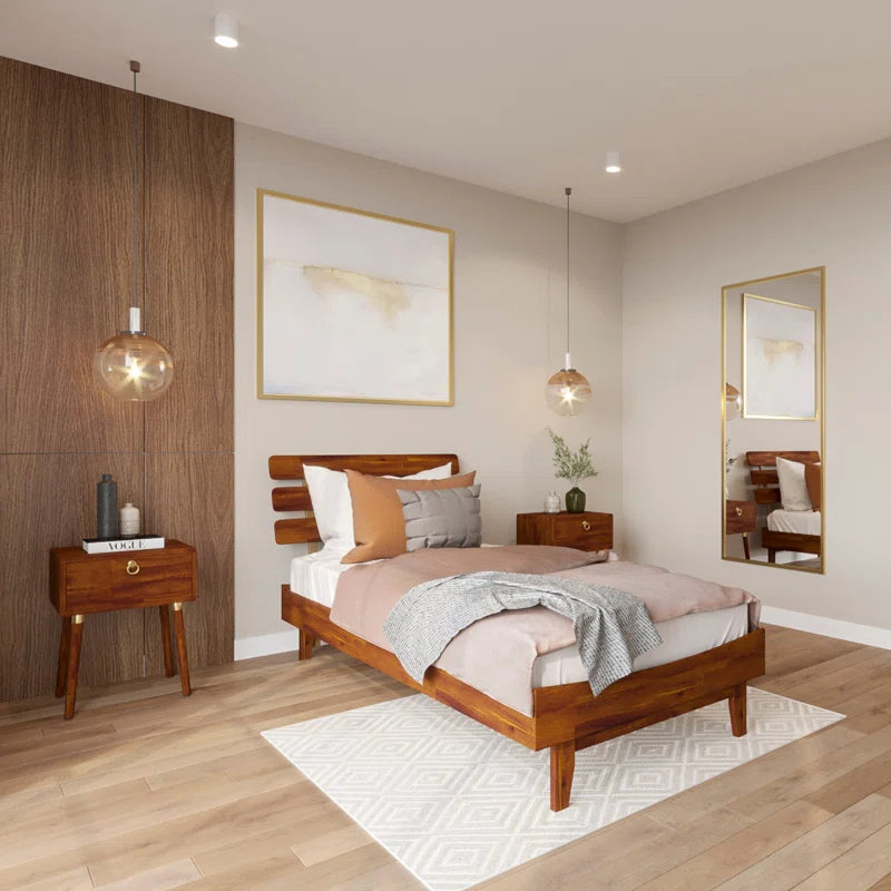 Single Bed: Solid Wood Bed Frame
