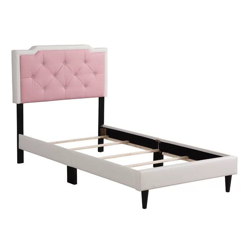 Single Bed: Upholstered Bed Pink&White