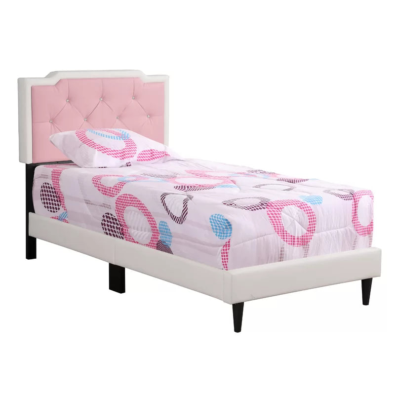 Single Bed: Upholstered Bed Pink&White