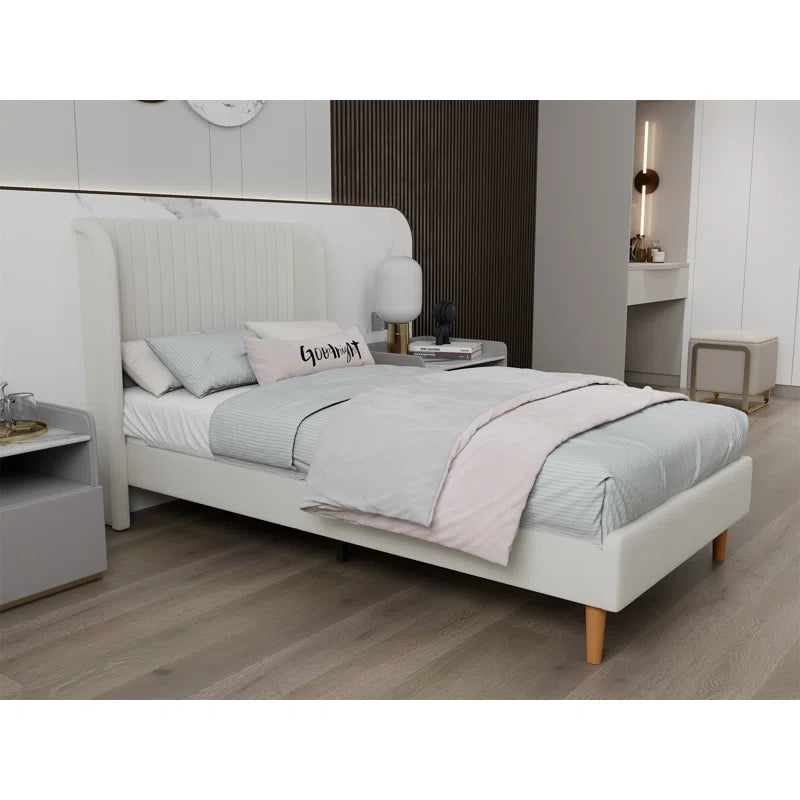 Single Bed: Upholstered Platform Bed White