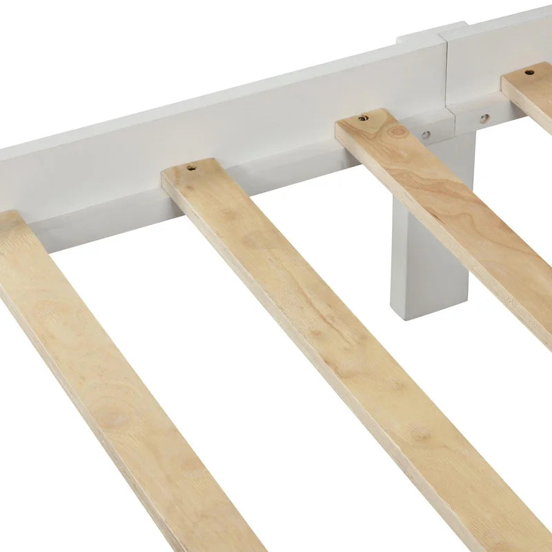 Single Bed: White Solid Wood Bed