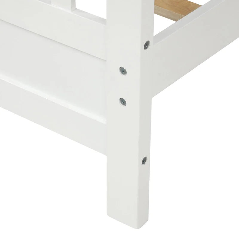 Single Bed: White Solid Wood Bed
