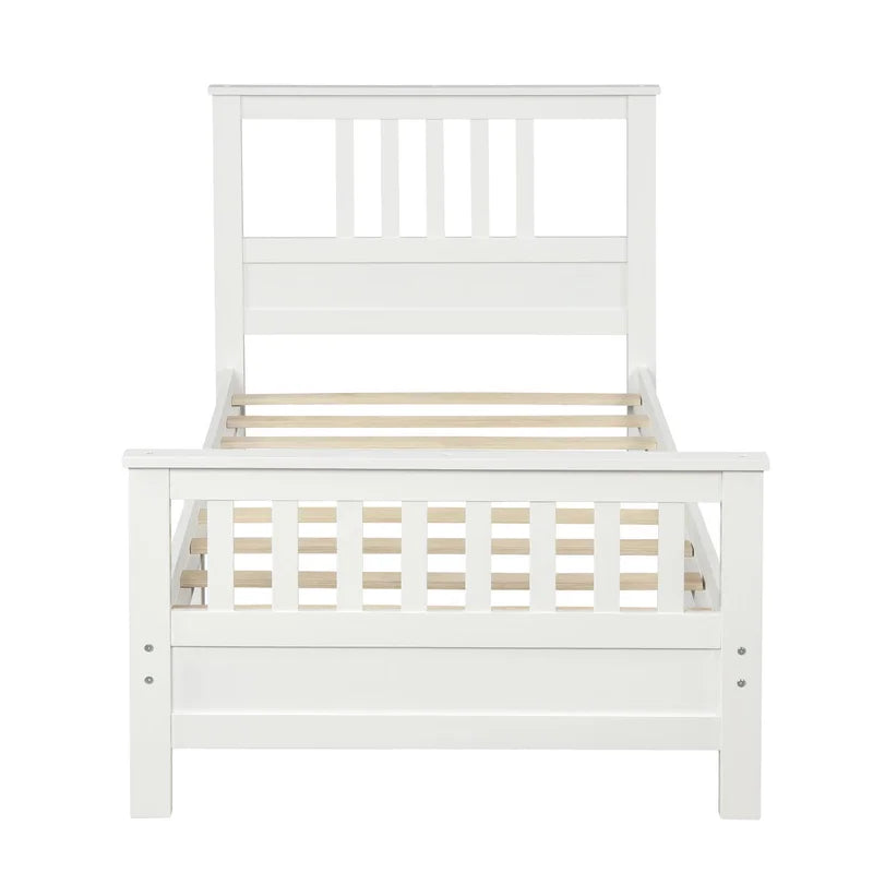 Single Bed: White Solid Wood Bed