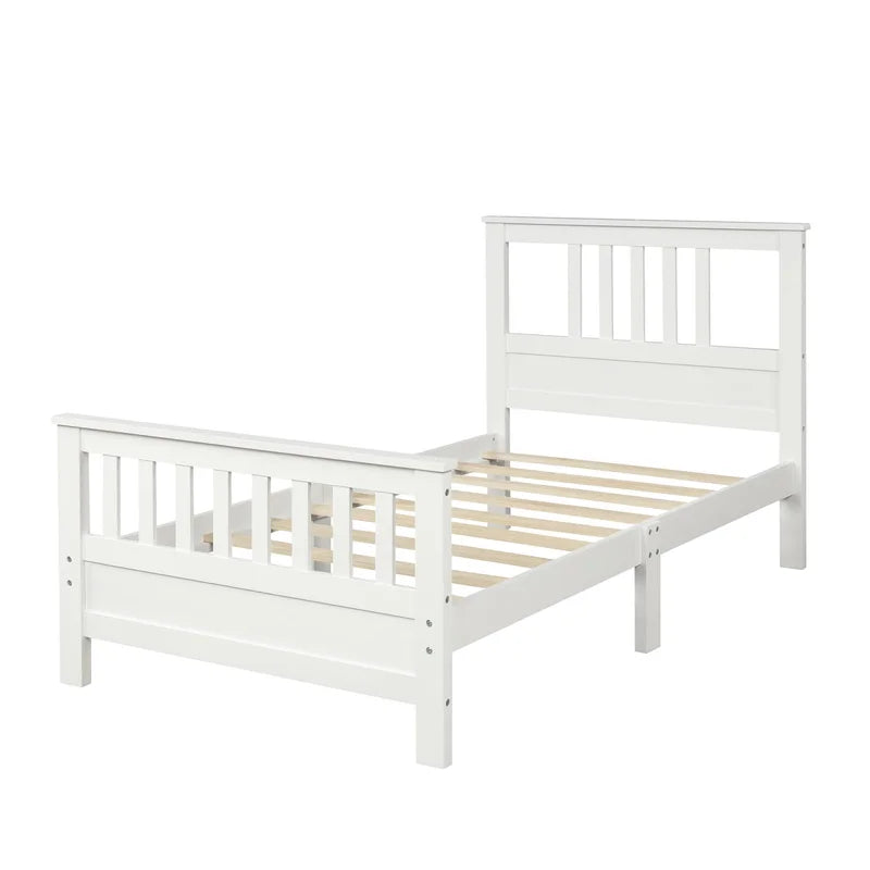 Single Bed: White Solid Wood Bed