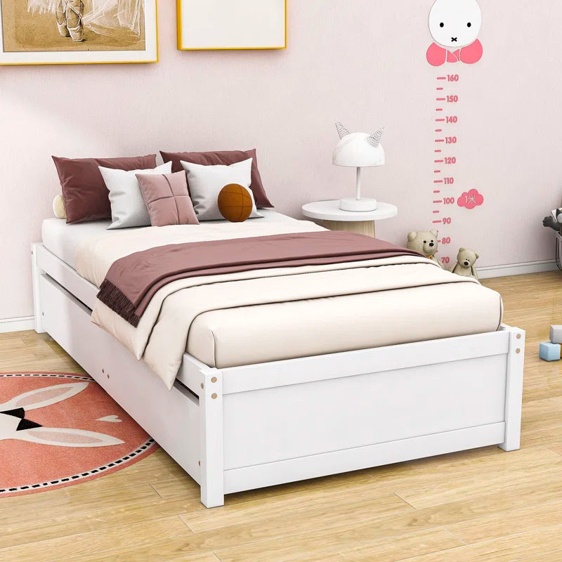 Single Bed: Wood Platform Bed with 2 Drawers