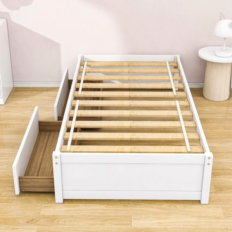 Single Bed: Wood Platform Bed with 2 Drawers