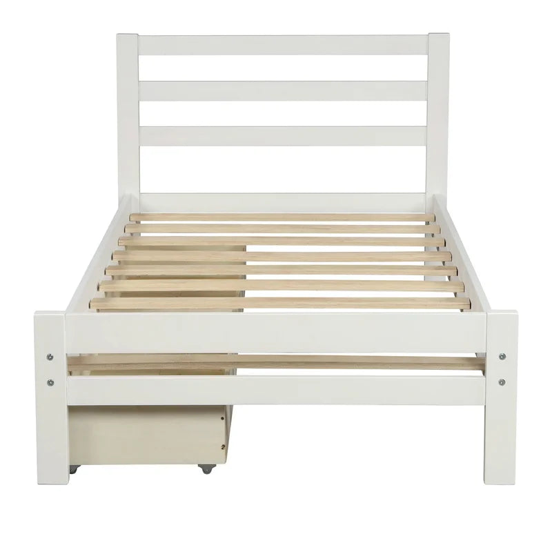 Single Bed: Wood Platform Bed with Two Drawers