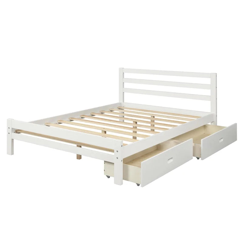 Single Bed: Wood Platform Bed with Two Drawers